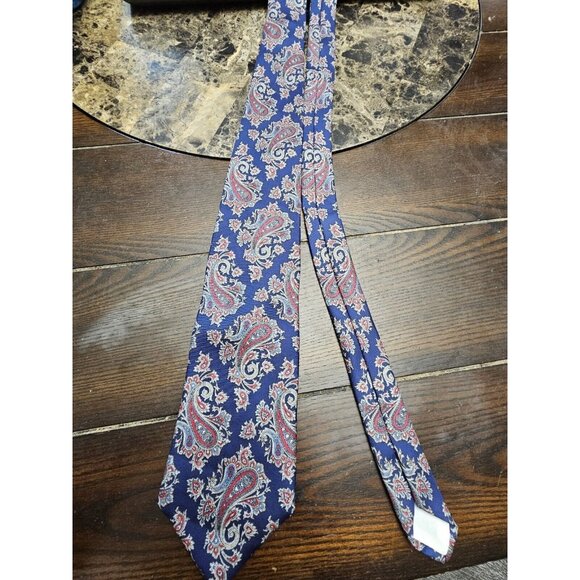 Mallory & Church London Paisley Print Neck Tie Adult Size Blue Red - Picture 1 of 3
